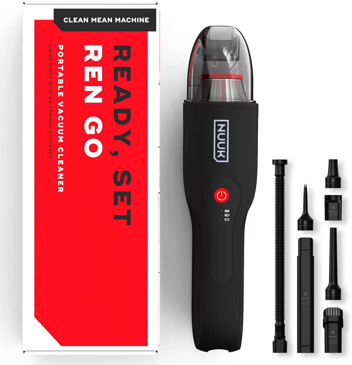 "Nuuk REN GO Cordless Car Vacuum Cleaner in Tactile Black – Compact handheld design with 11000 PA powerful suction, 2X more suction power for deep car cleaning"